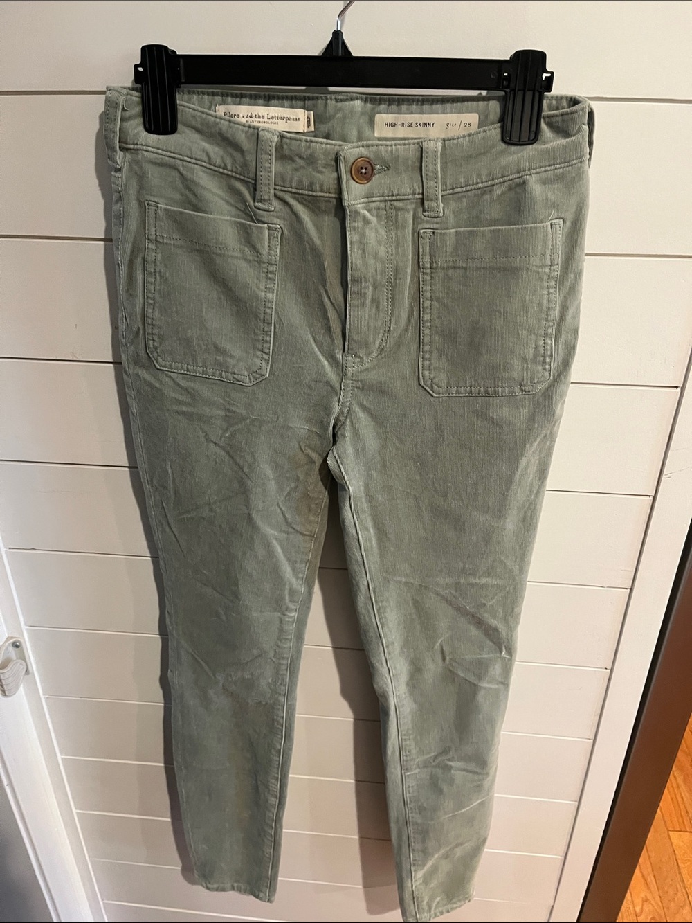 Pilcro and the letterpress Slim High-Rise Women’s Jeans in Sage Green corduroy
